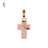 Latin Style of half cluster white CZs 14K Gold, Rose Gold Religious Christian Cross Pendant