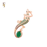 Luxurious Long Chameleon Emerald Green Stone Rose Gold Animal Pendant