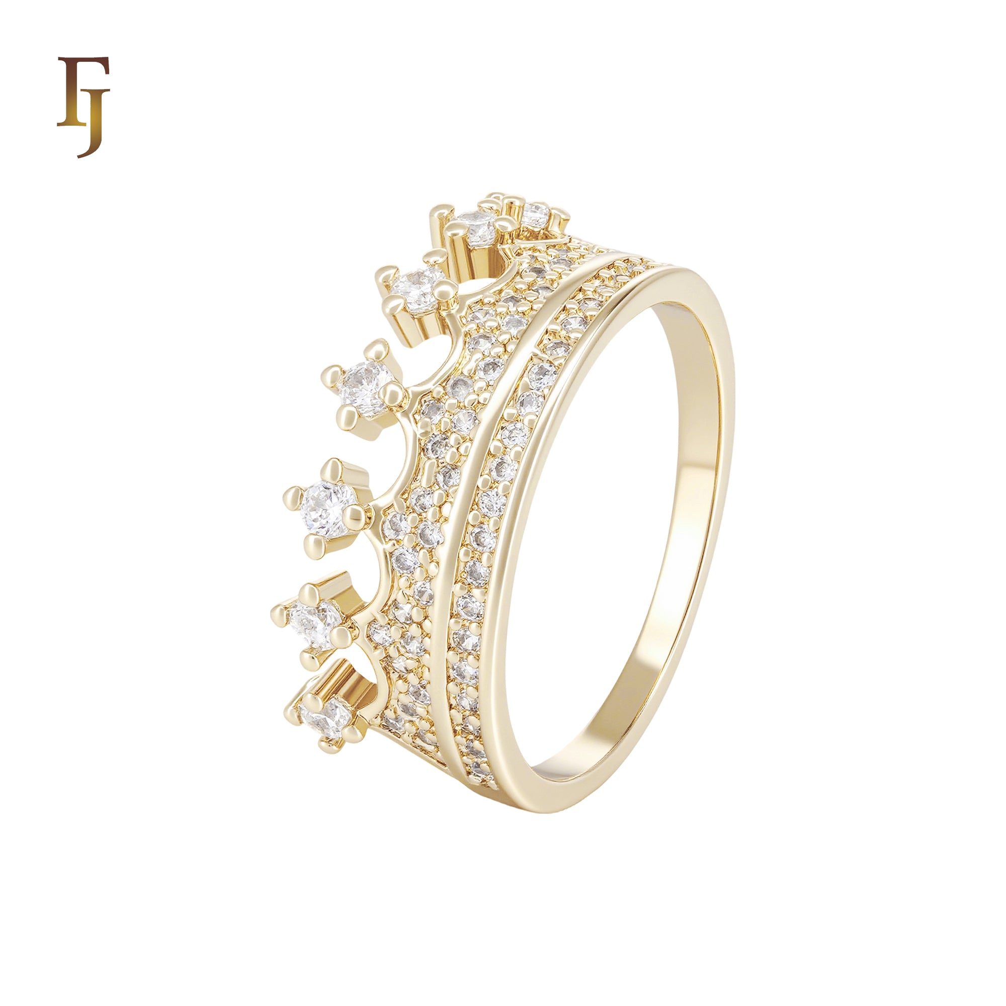 Cluster white CZs 14K Gold, Rose Gold Crown Fashion Rings