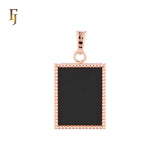 Mirror of Black or White Onyx Beads Frame 14K Gold, Rose Gold Pendant
