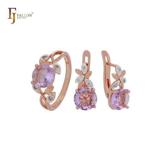 Conjunto de joyas gigantes de oro rosa de dos tonos con circonitas cúbicas redondeadas y anillos