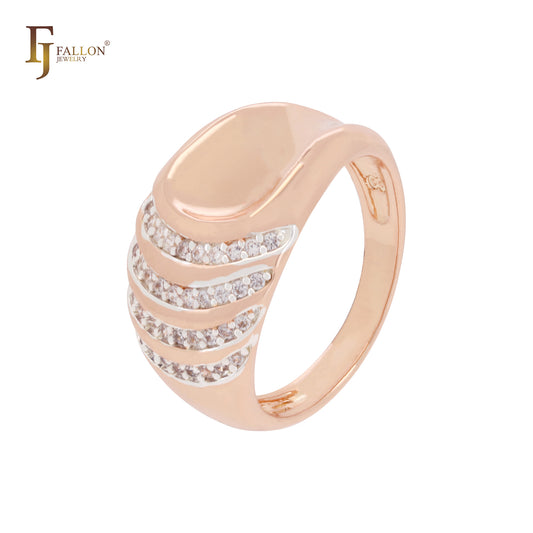 Anillos de moda de oro rosa en dos tonos con triple fila de circonitas blancas