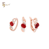 Conjunto de joyas de oro rosa de dos tonos con solitario de circonita cúbica de corte ovalado con garra de cinta y anillos