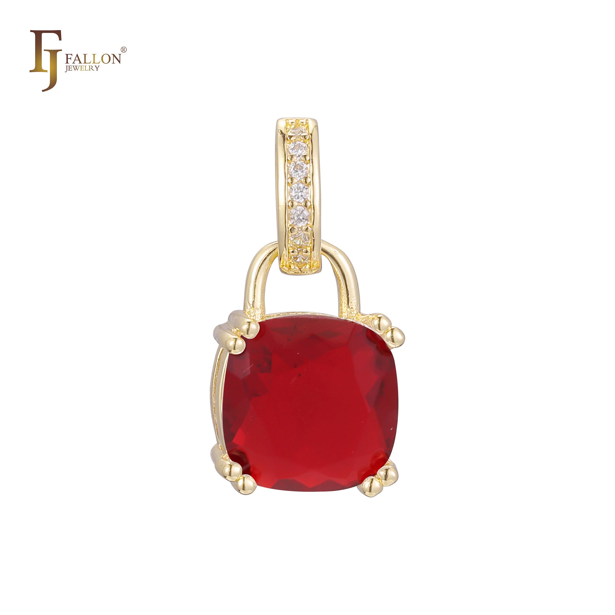 Colgante de oro rosa de dos tonos con circonita cúbica de talla cojín y solitario con candado, oro de 14 quilates
