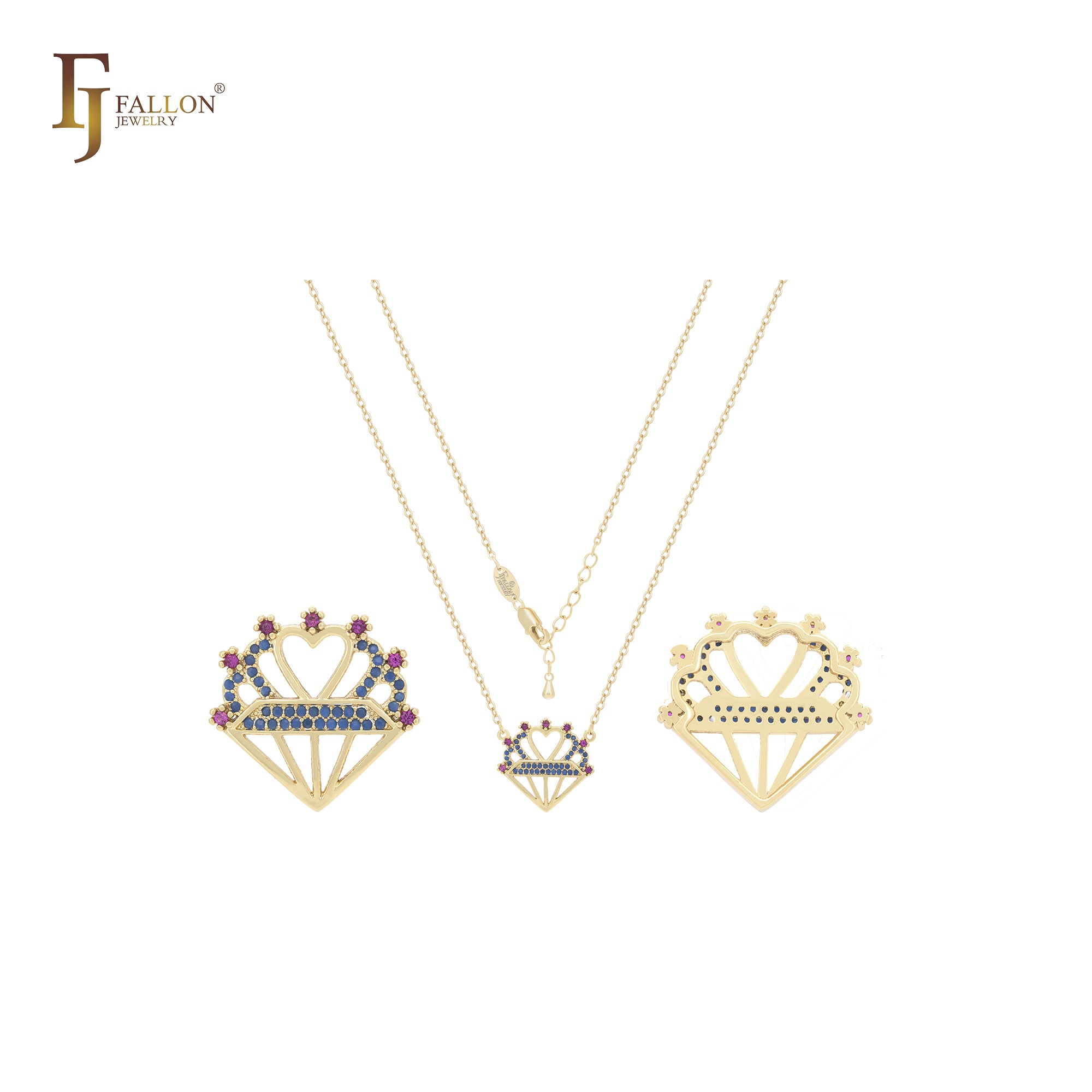 Collar de oro rosa de 14 quilates con símbolo de corazón y diamantes de circonitas cúbicas de colores.