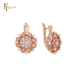 Серьги Great Flower с белыми фианитами, округлые, из 14-каратного золота, из розового золота