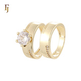 Wide hammered and paved white CZs 14K Gold, Rose Gold Wedding Set Rings Engagement and Band