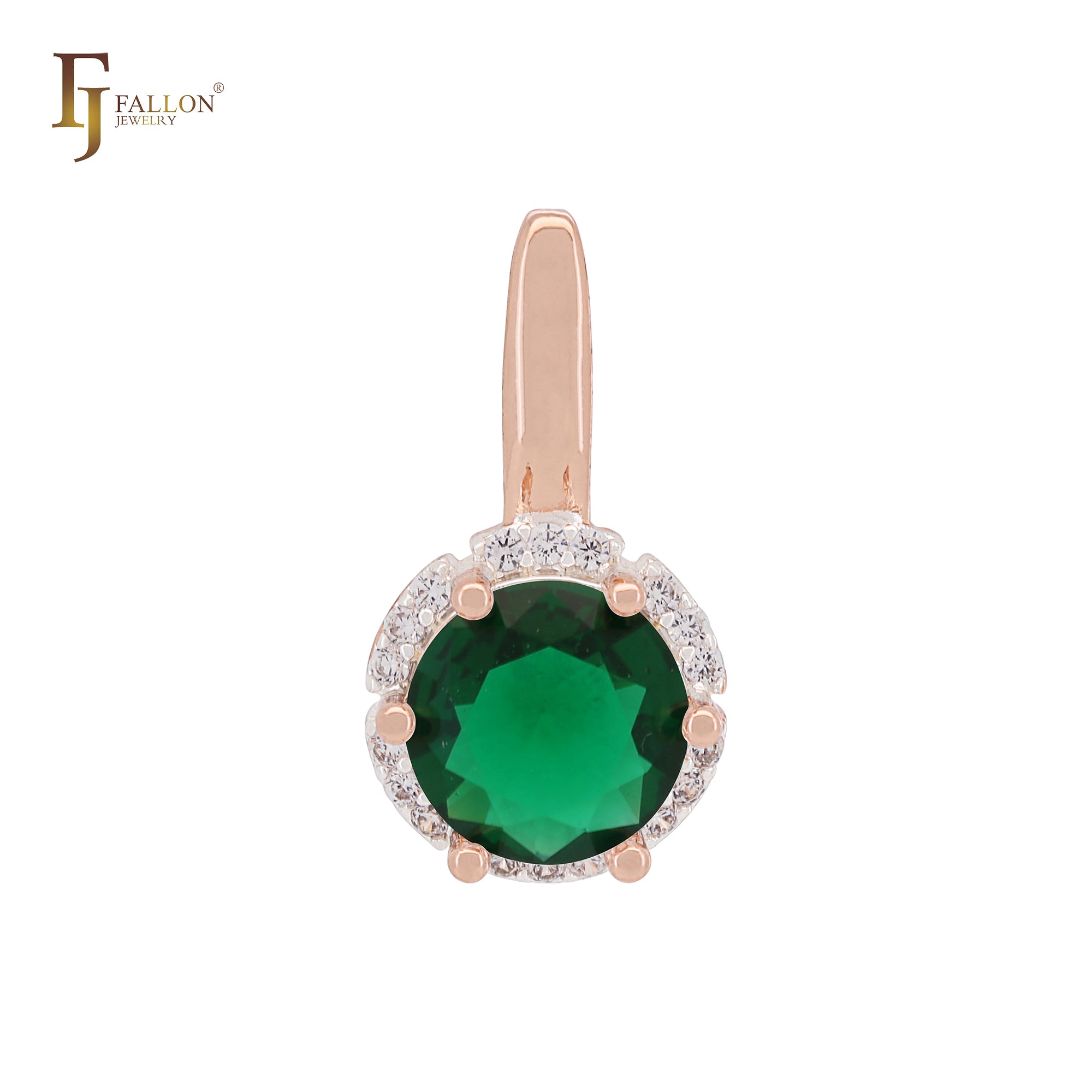 Solitaire Halo Großer, abgerundeter, bunter CZ-Solitäranhänger aus Roségold, zweifarbig