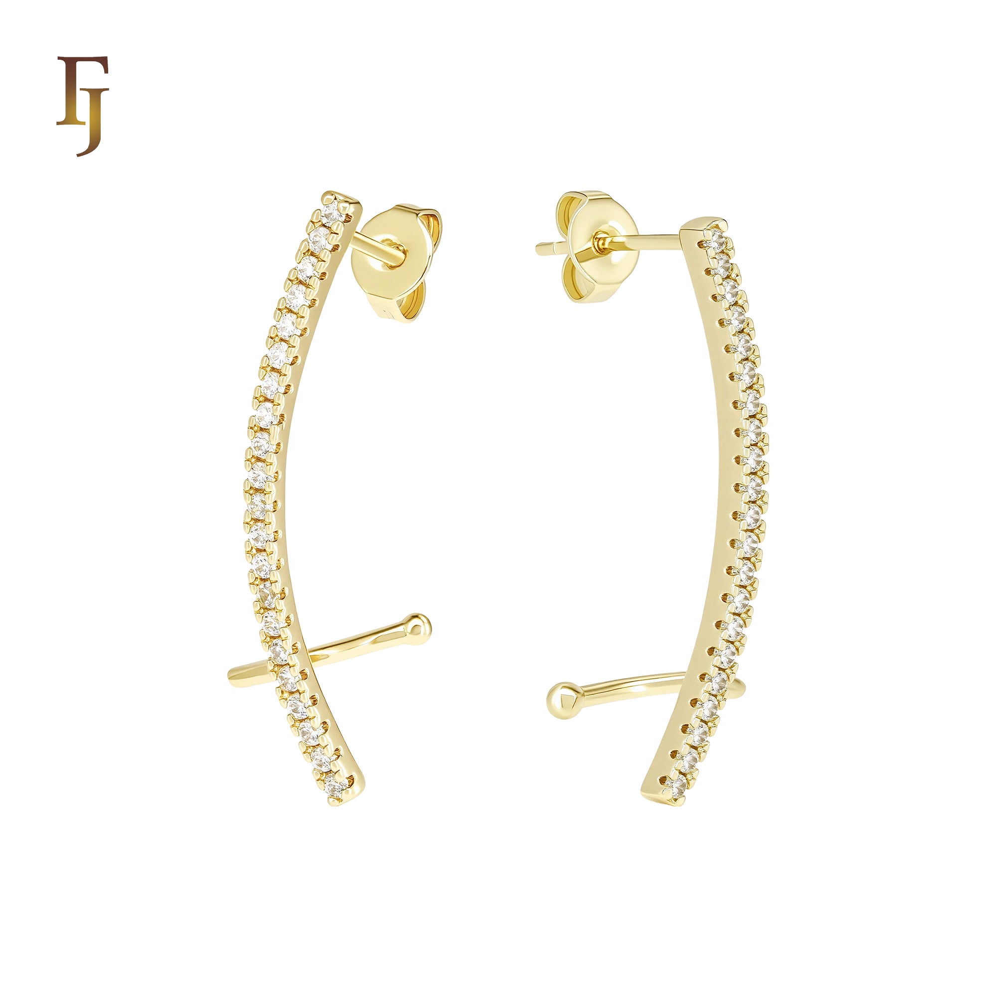 Cluster Paved white CZs 14K Gold, Rose Gold Cuff Clip Stud Earrings