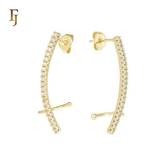 Cluster Paved white CZs 14K Gold, Rose Gold Cuff Clip Stud Earrings