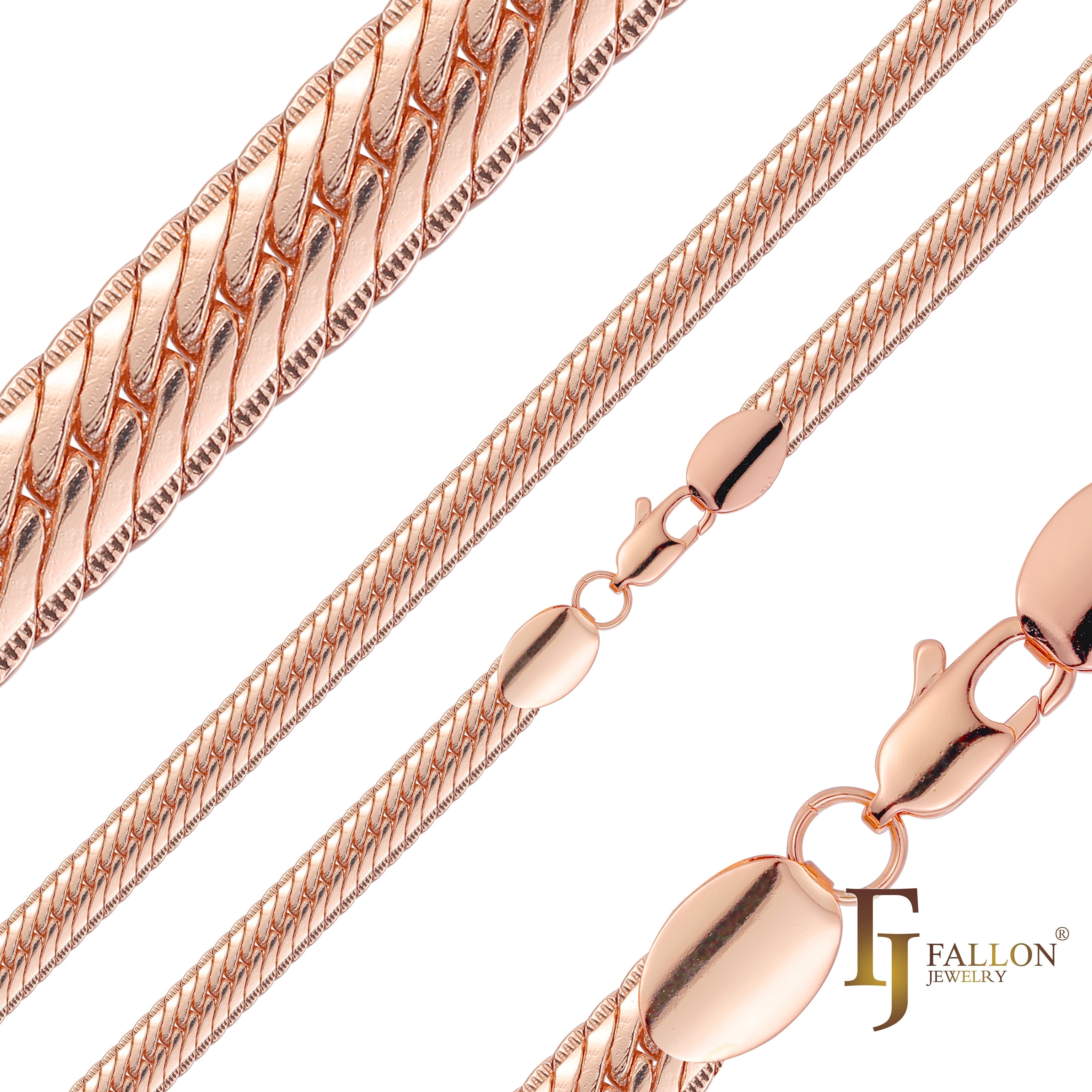 Змеиные звенья с чеканкой по бокам Цепочки с покрытием из золота 14 карат, розового золота