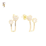 Heart filled and solitaire white CZs 14K Gold, Rose Gold Stud Earrings