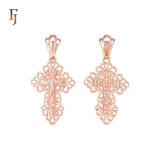 Flower Edged Rose Gold Orthodox Crucifix Russian Cross Pendant Religious