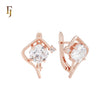 Solitaire clawed white CZ Rose Gold Russian Lock Earrings