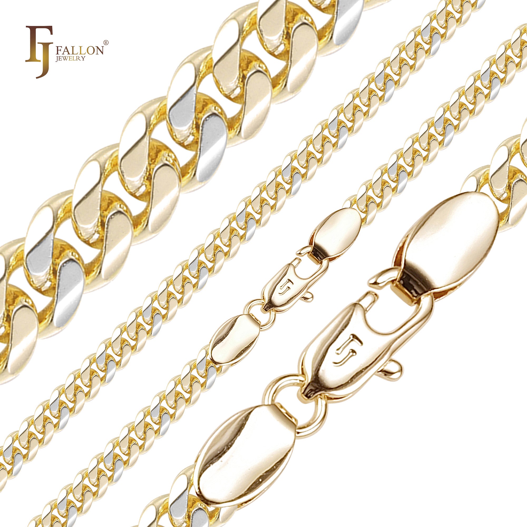 Cadenas de superficie aplanada con flancos redondeados y eslabones cubanos estilo clásico de Miami chapadas en oro de 14 quilates, oro rosa RFSF