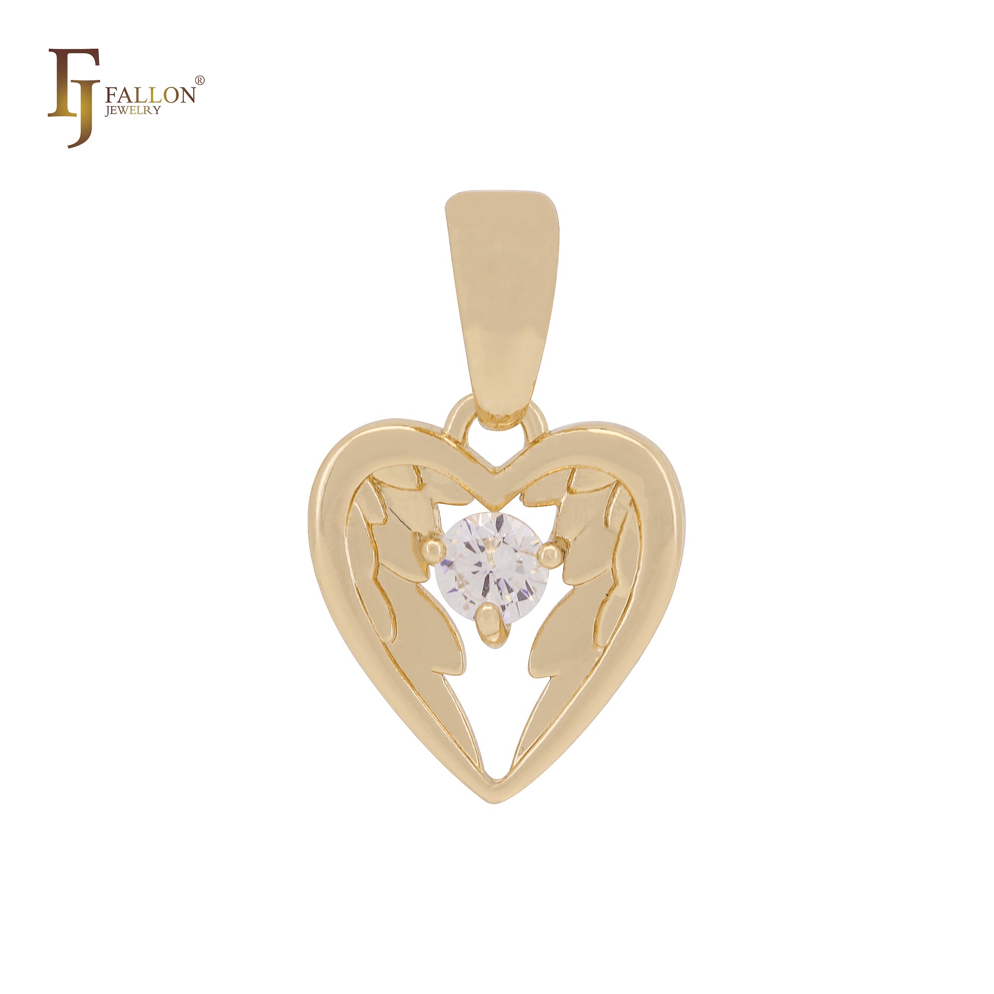 Подвеска Angel's Wing с сердцем из белого фианита и розового золота