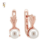 Solitaire Pearl flower Rose Gold Russian Lock Earrings