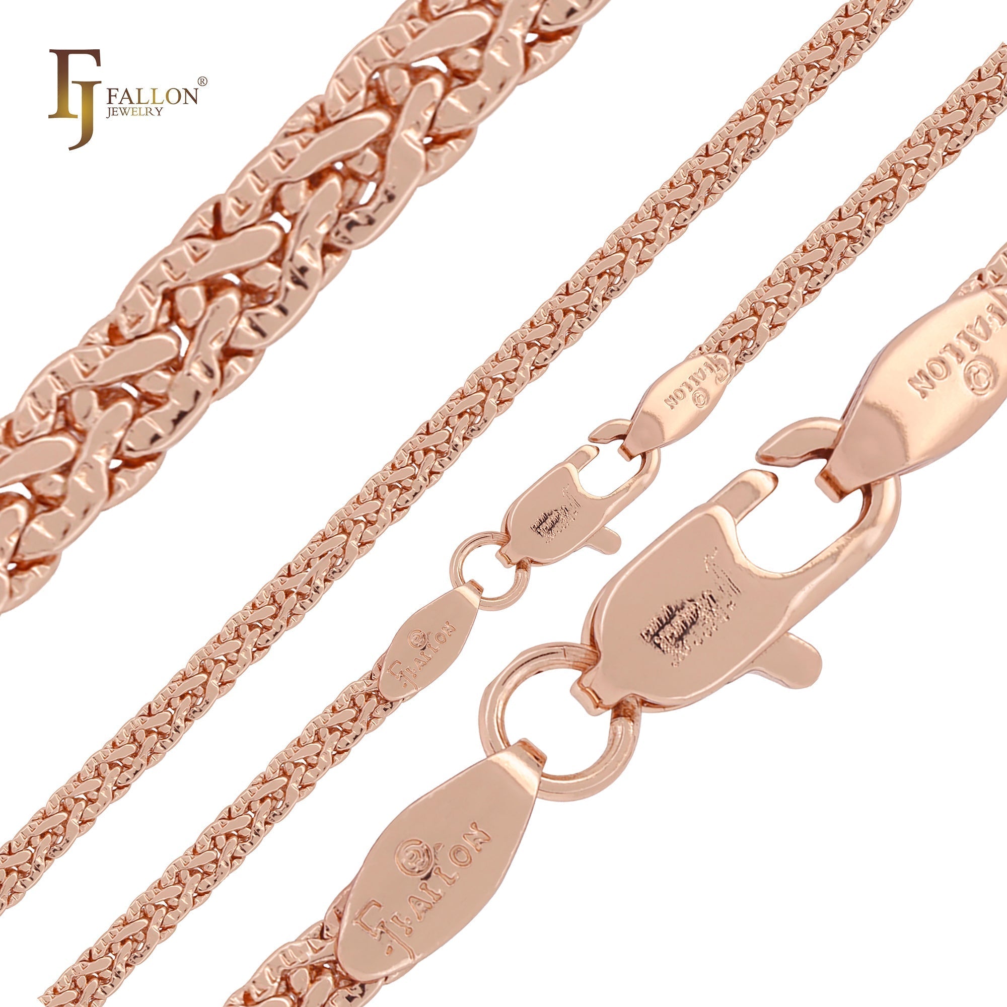 Compact Rounded C link 14K Gold, Rose Gold Side Hammered spiga Wheat chains