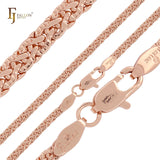 Compact Rounded C link 14K Gold, Rose Gold Side Hammered spiga Wheat chains