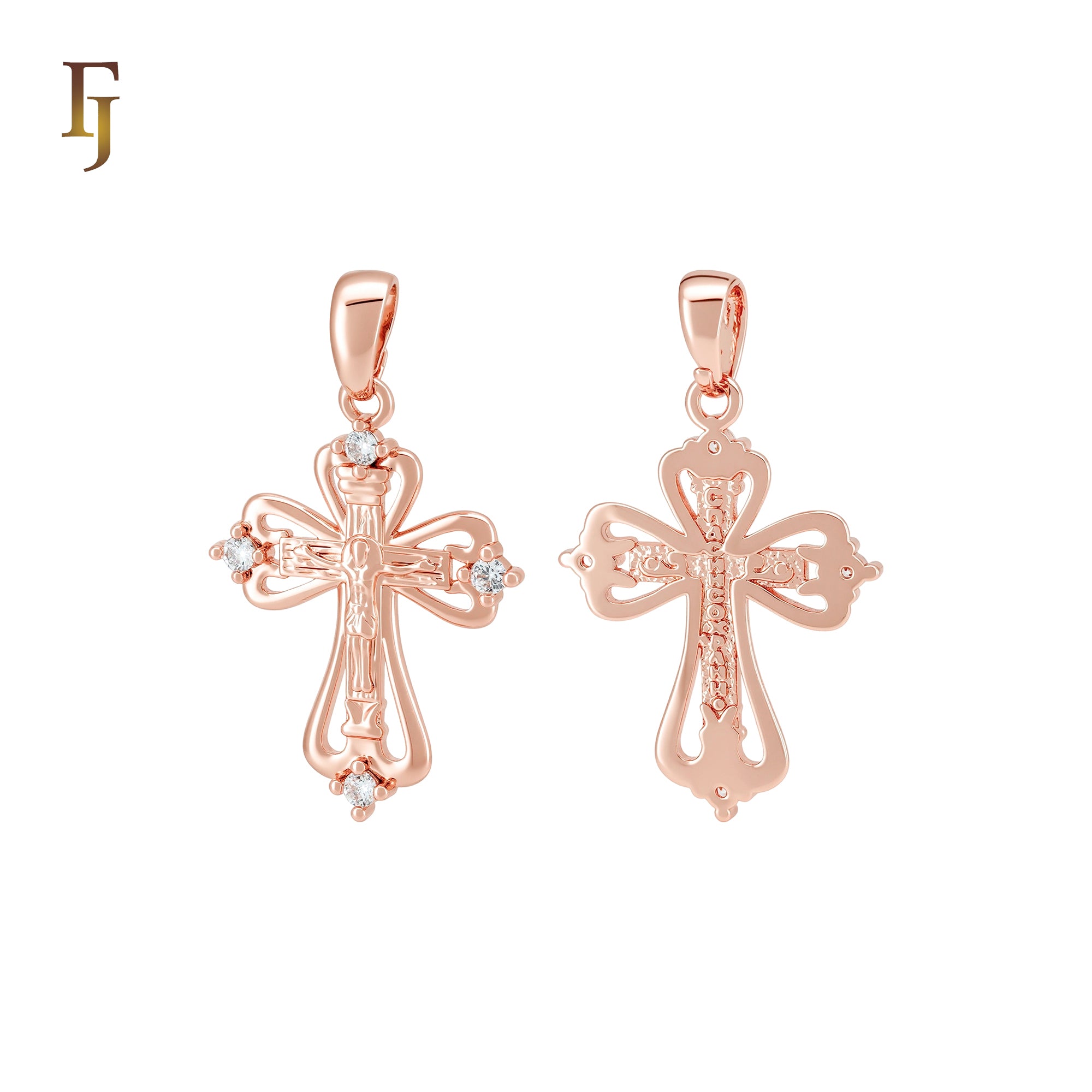 Russian Orthodox Crucifix Rose Gold Cross Pendant Religious