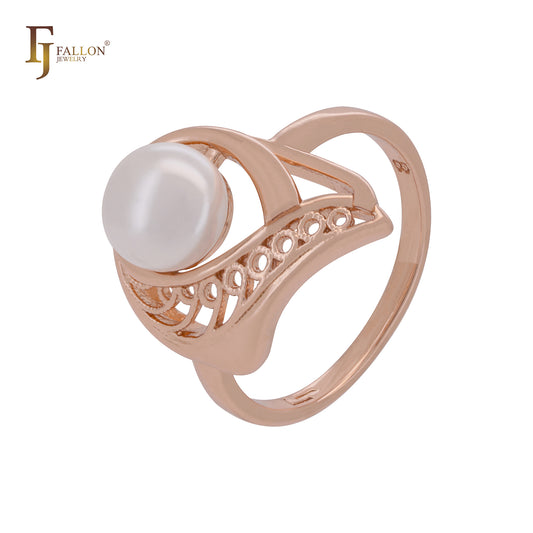 Anéis da moda em ouro rosa com pérolas filigranadas