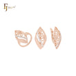 Conjunto de joyas en oro rosa de dos tonos con anillos y ramas ovaladas de filigrana de circonitas blancas