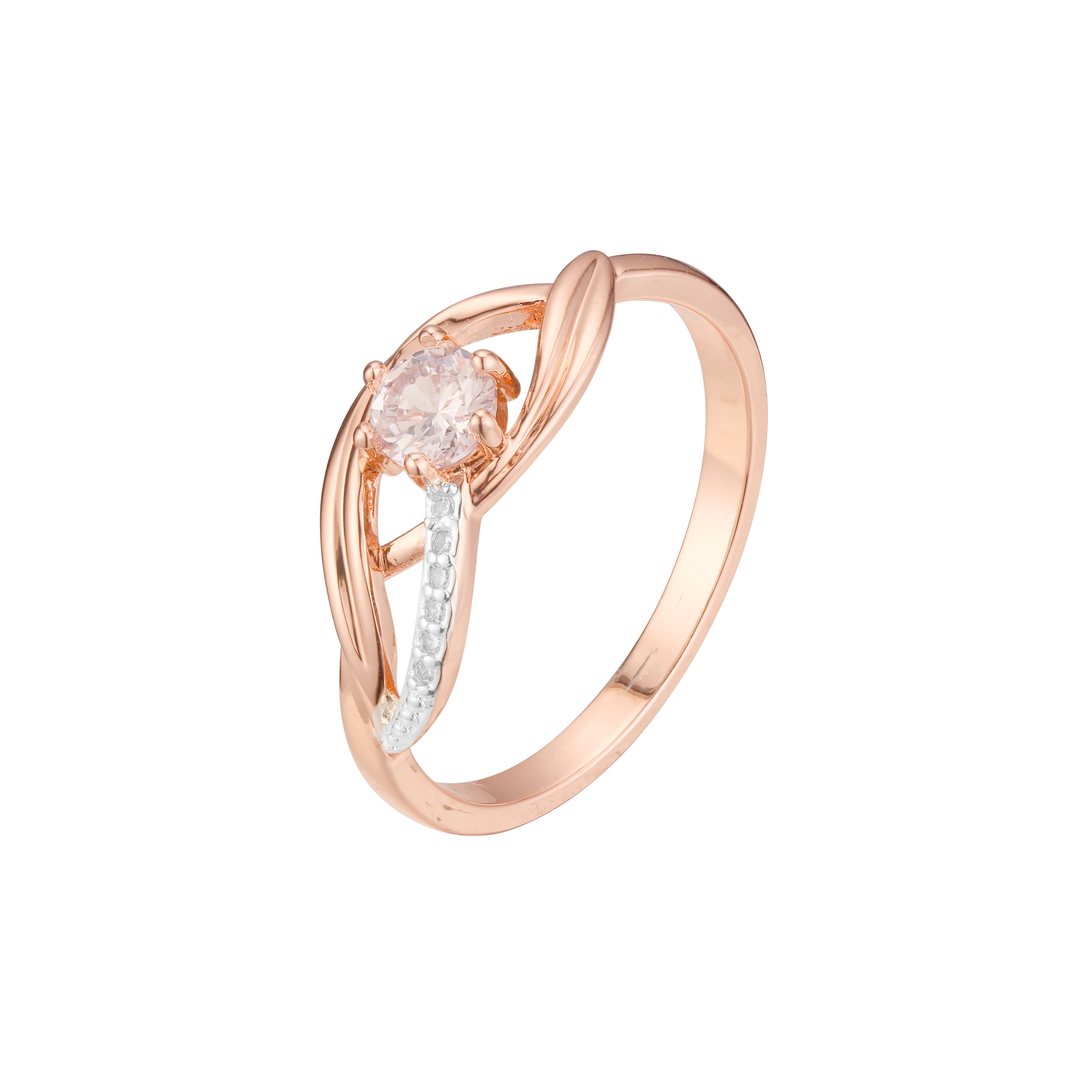 Anillos de oro rosa con piedra redonda y solitario de dos tonos