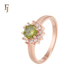 Halo Solitaire Olive Green Shaped Rose Gold Fashion Rings