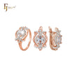 Lujoso conjunto de joyas de oro rosa con circonitas entrelazadas y anillos