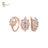 Lujoso conjunto de joyas de oro rosa con circonitas entrelazadas y anillos