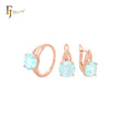 Conjunto de joyas de oro rosa con circonitas cúbicas azules lago y solitario grande con anillos