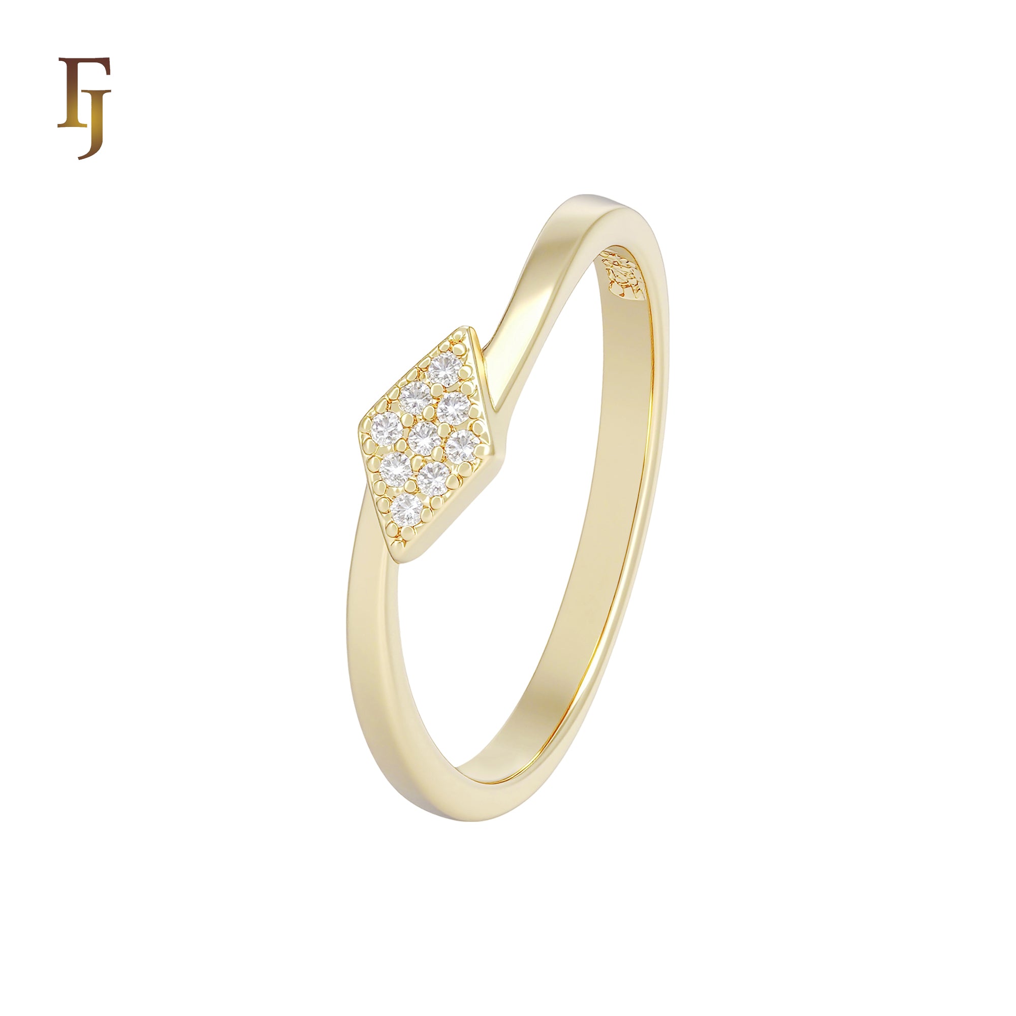 Rhombus Spade of white CZs 14K Gold Fashion Rings