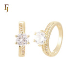 Twisted white CZs paved 14K Gold, Rose Gold Wedding Set Rings Engagement and Band