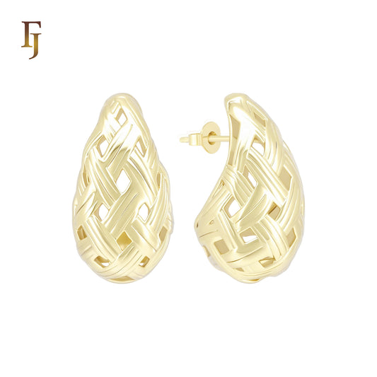 Knot weaving textured 14K Gold, Rose Gold Stud Earrings