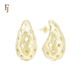 Knot weaving textured 14K Gold, Rose Gold Stud Earrings