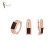 Griechischer Schlüssel Mäander schwarz quadratisch Roségold Schmuckset mit Ringen