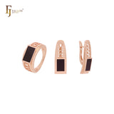 Griechischer Schlüssel Mäander schwarz quadratisch Roségold Schmuckset mit Ringen