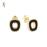 Irregular Hollow squared shaped of Black or White Onyx 14K Gold, Rose Gold Stud Earrings