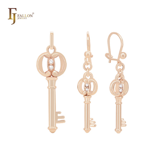 Conjunto de joyas de oro rosa con colgante y llave maravillosa de circonitas blancas