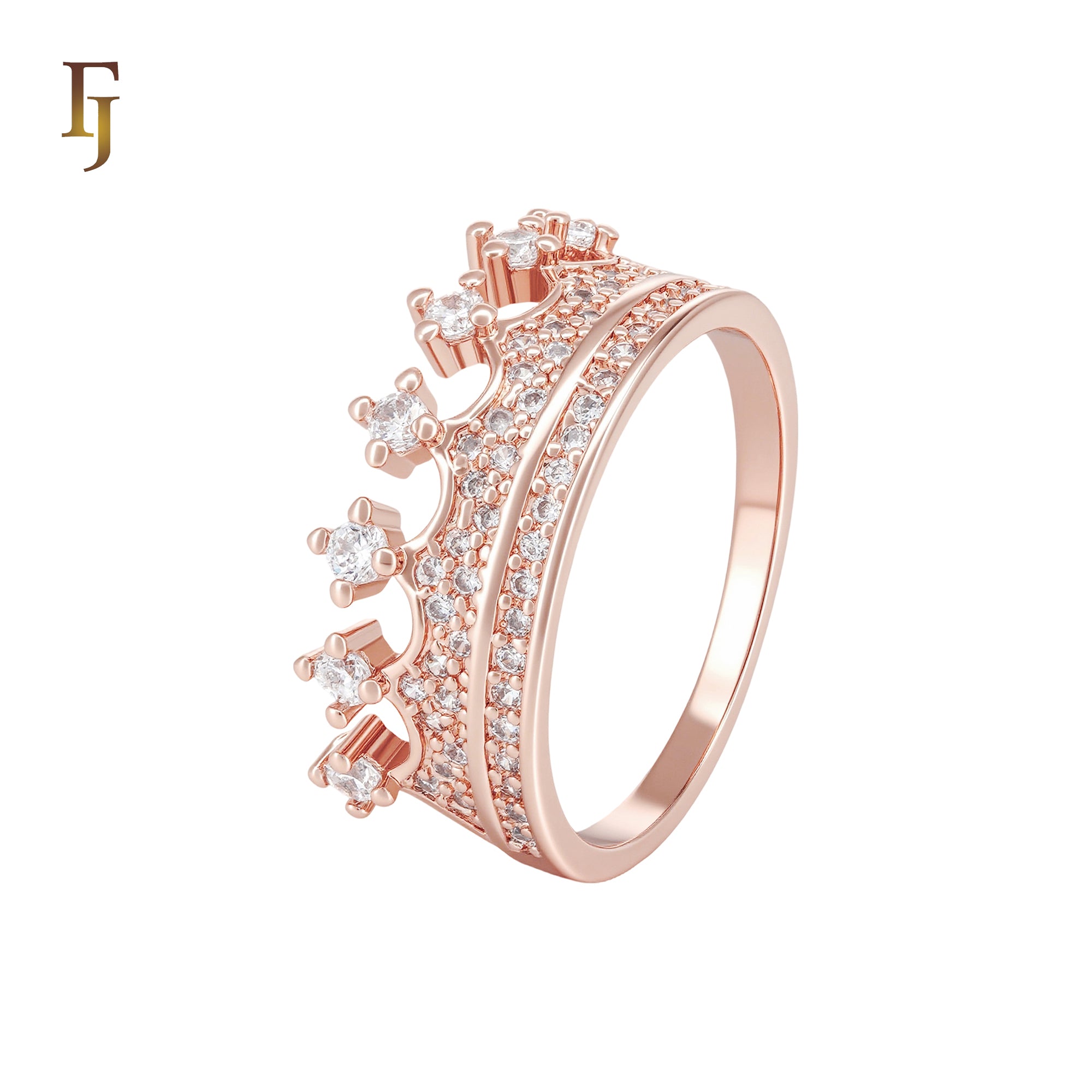 Cluster white CZs 14K Gold, Rose Gold Crown Fashion Rings