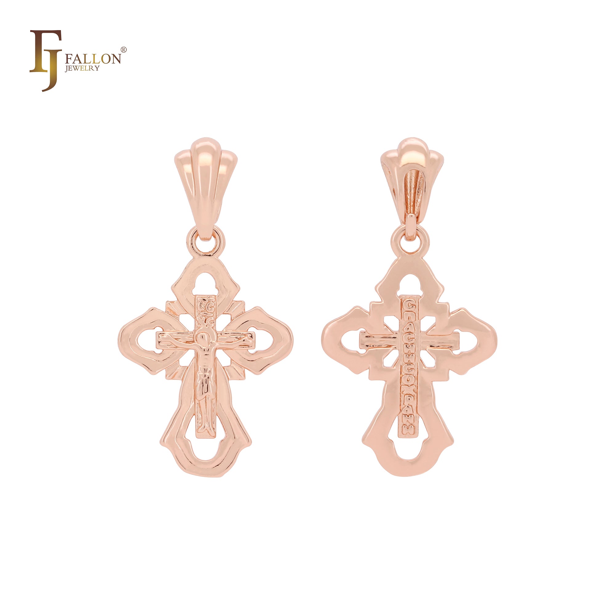 Crucifix 14K Gold, Rose Gold Jesus Orthodox Cross pendant