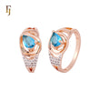 Solitaire Teardrop shape Ocean Blue CZ Rose Gold two tone Fashion Rings