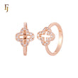 White CZs paved Clover Rose Gold Fashion Rings