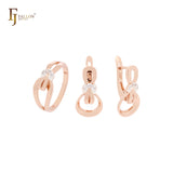 Conjunto de joyas de oro rosa de dos tonos con nudo entrelazado de 8 piezas y anillos