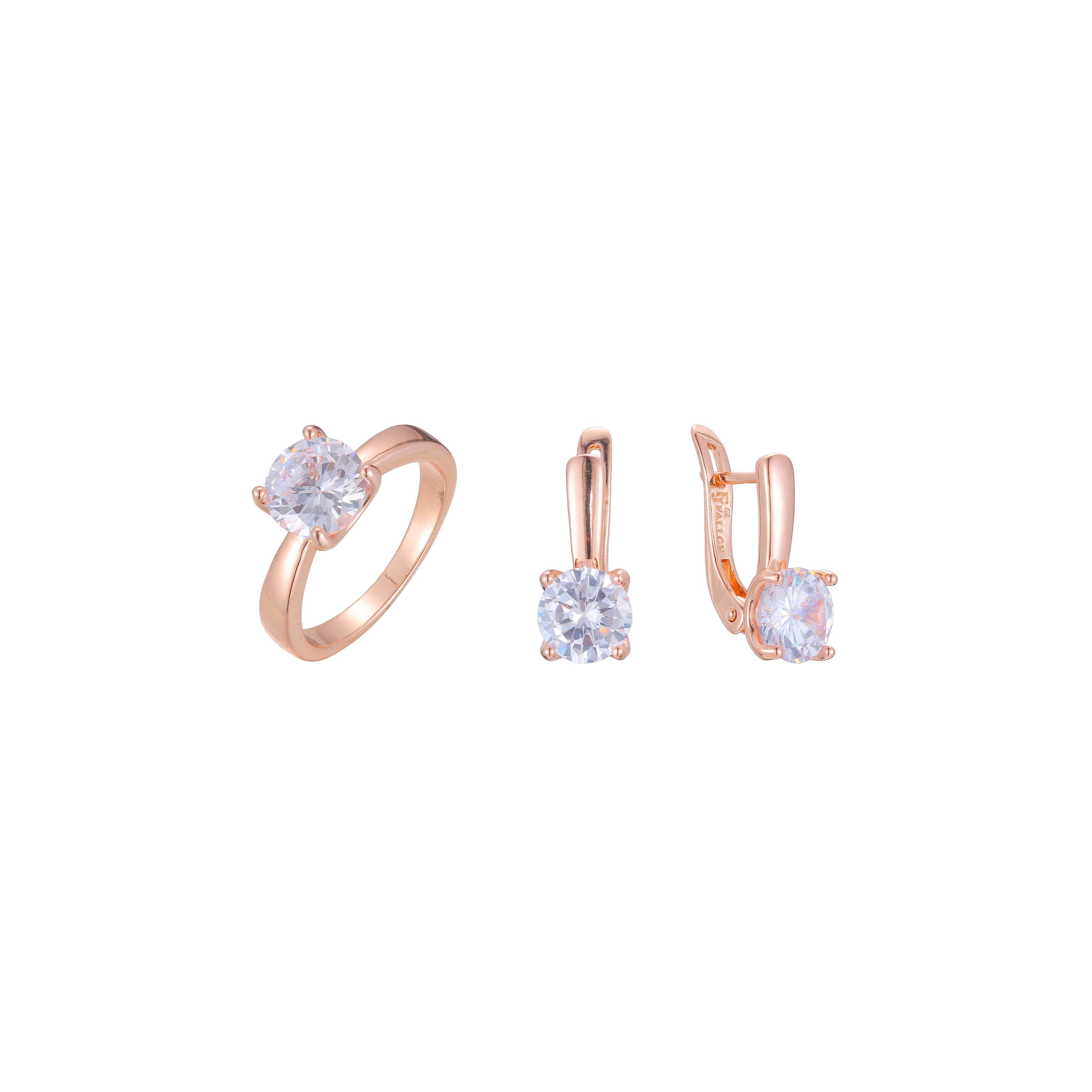 Juego de joyas de anillos de piedra grande solitario solitario minimalista chapado en oro rosa