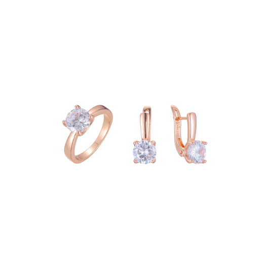 Juego de joyas de anillos de piedra grande solitario solitario minimalista chapado en oro rosa