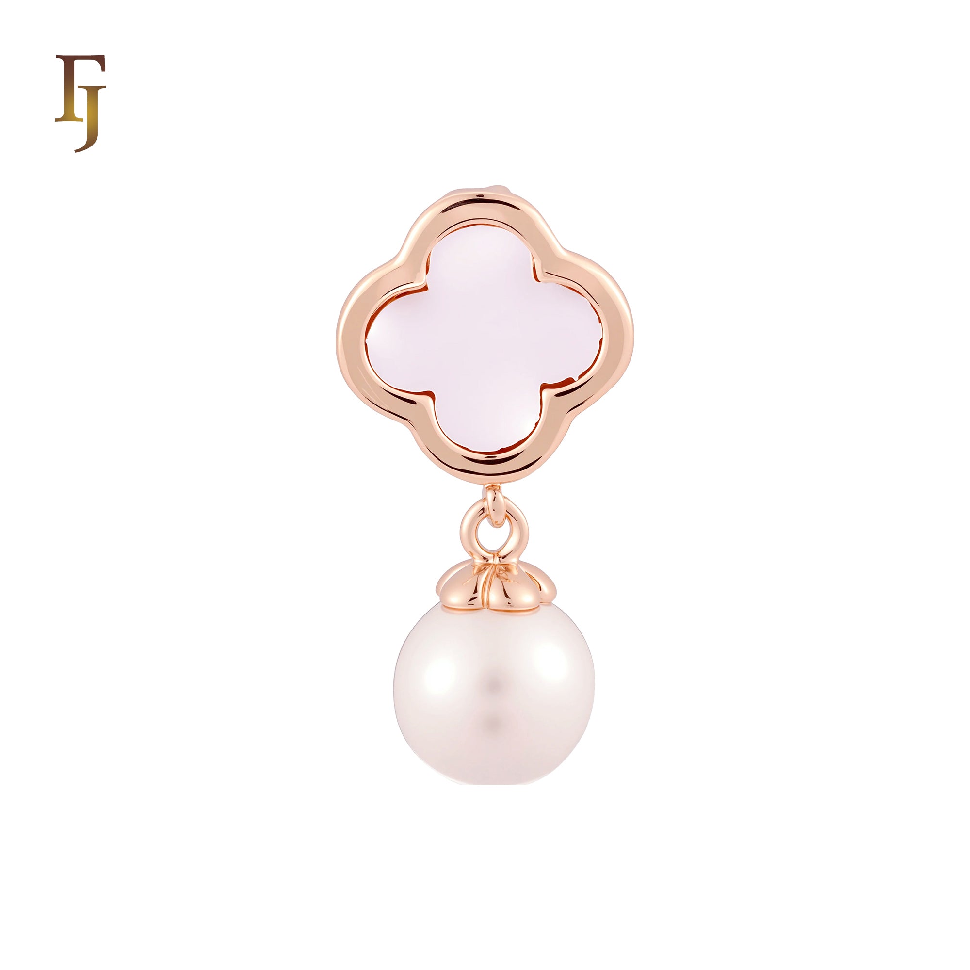 Luck clover black or white onyx with Pearl Solitaire Rose Gold Pendant