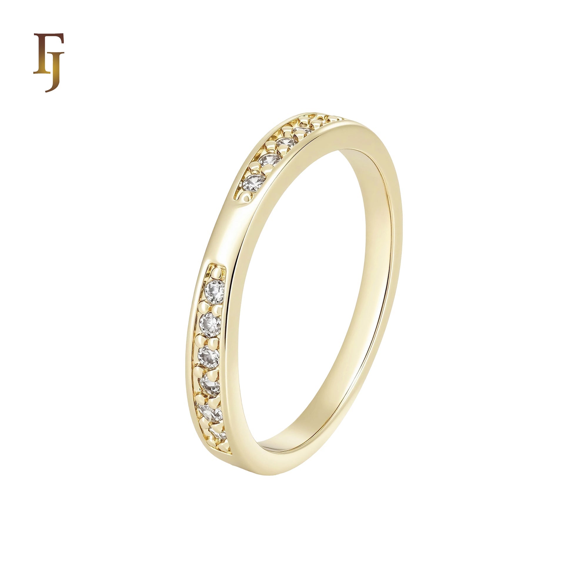 群镶白色方晶锆石 14K 金结婚戒指