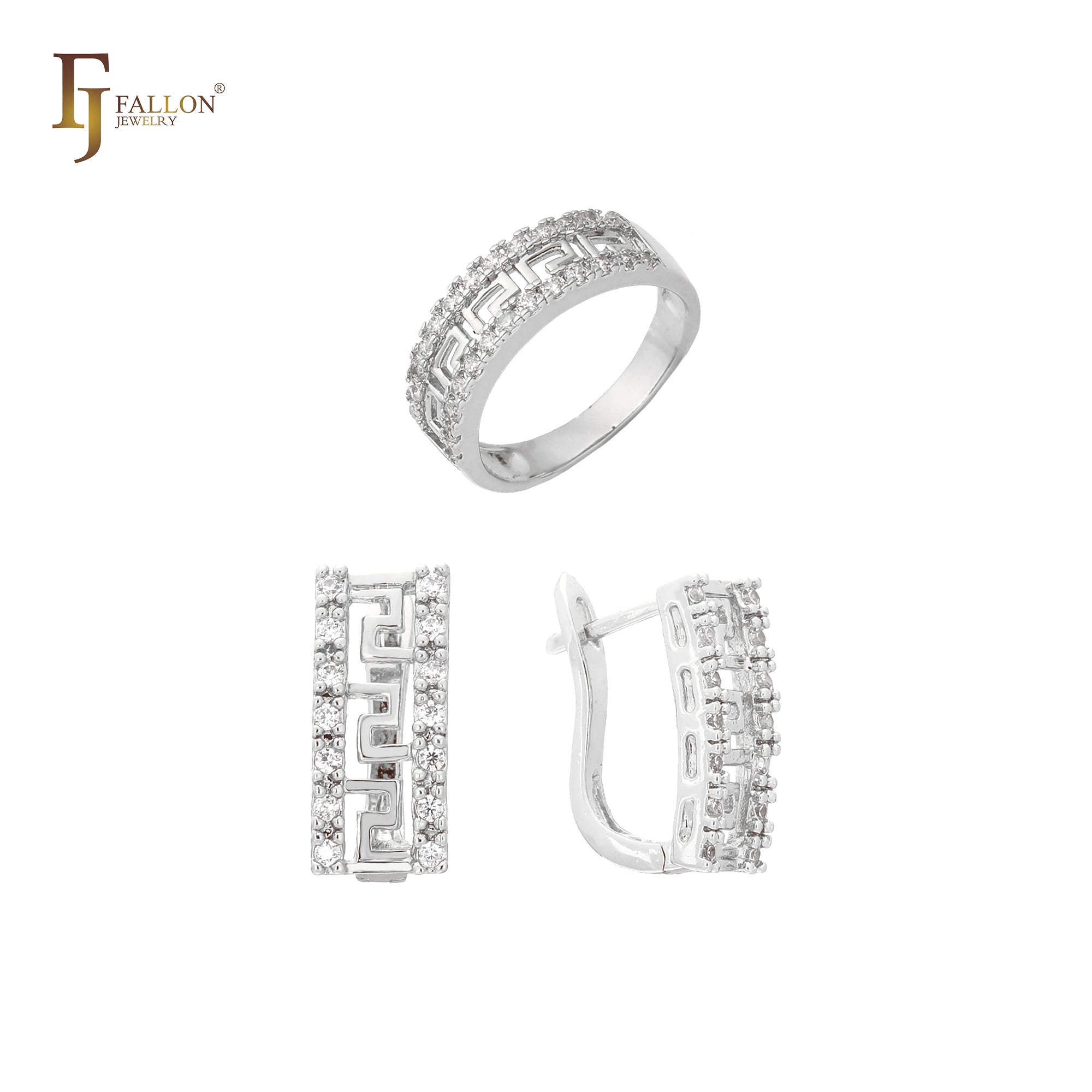 Juego de llaves griegas con anillos en Oro de 18 quilates, Oro rosa, Oro 14K, baño de dos colores