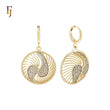 Filigree rounded white CZs double 14K Gold drop Huggie Earring